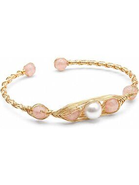 Handmade Freshwater Pearl Cuff Bracelet - Adjustable Wire Wrapped Bangle